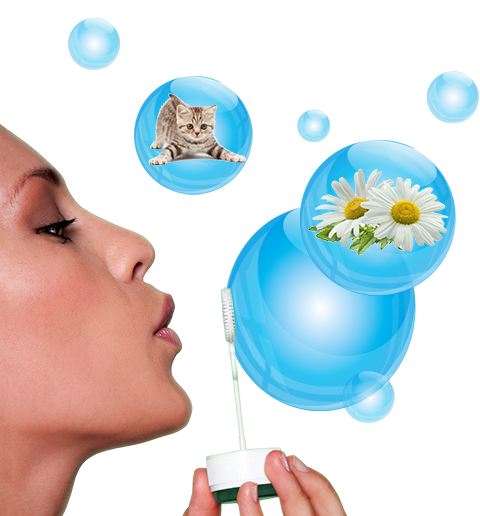 Femme qui souffle des bulles pour le site site Zyrtecset